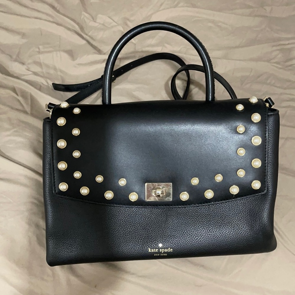 Black kate spade bag with pearl detailing